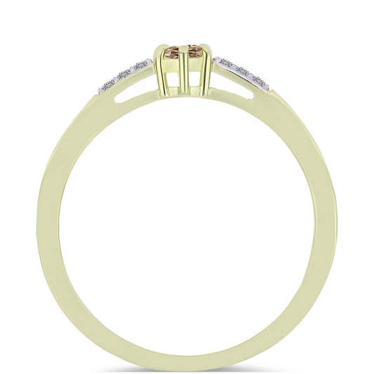 Inel din Argint 925 Placat cu Aur ( 1.93 grame ) cu Diamant de culoarea Șampaniei și Diamant Alb 0.24 Carate