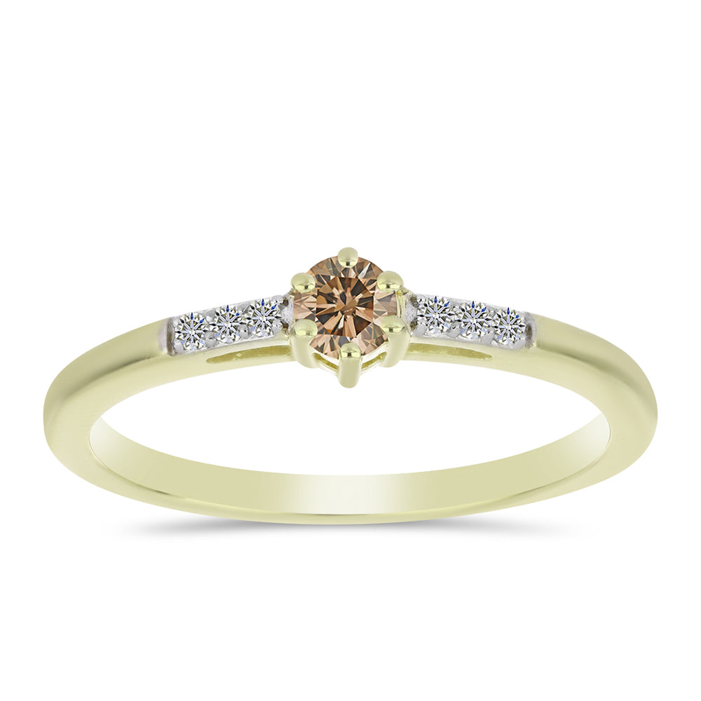 Inel din Argint 925 Placat cu Aur ( 1.93 grame ) cu Diamant de culoarea Șampaniei și Diamant Alb 0.24 Carate 3 