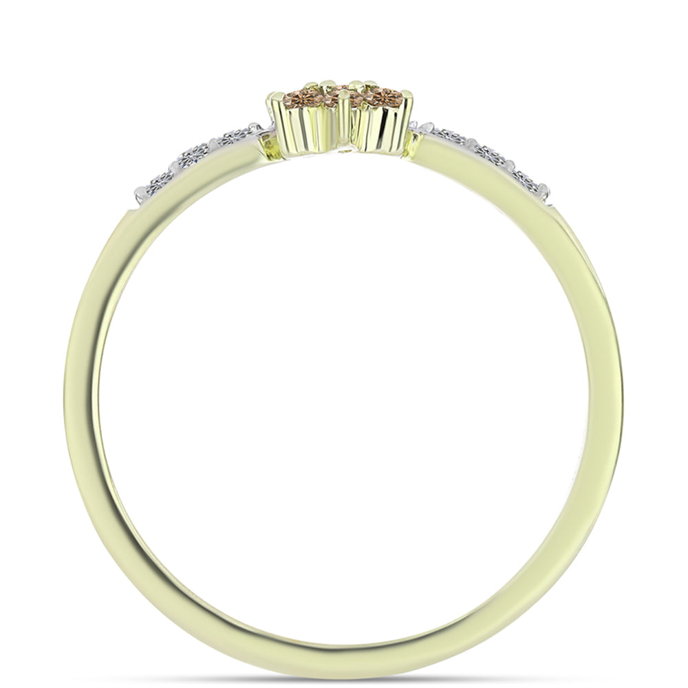 Inel din Argint 925 Placat cu Aur ( 1.79 grame ) cu Diamant de culoarea Șampaniei și Diamant Alb 0.19 Carate 2 