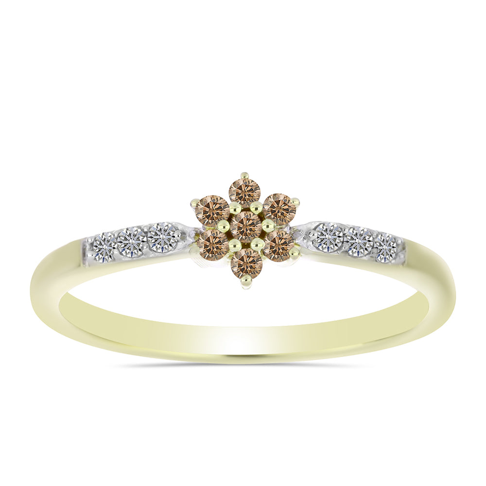 Inel din Argint 925 Placat cu Aur ( 1.79 grame ) cu Diamant de culoarea Șampaniei și Diamant Alb 0.19 Carate 3 