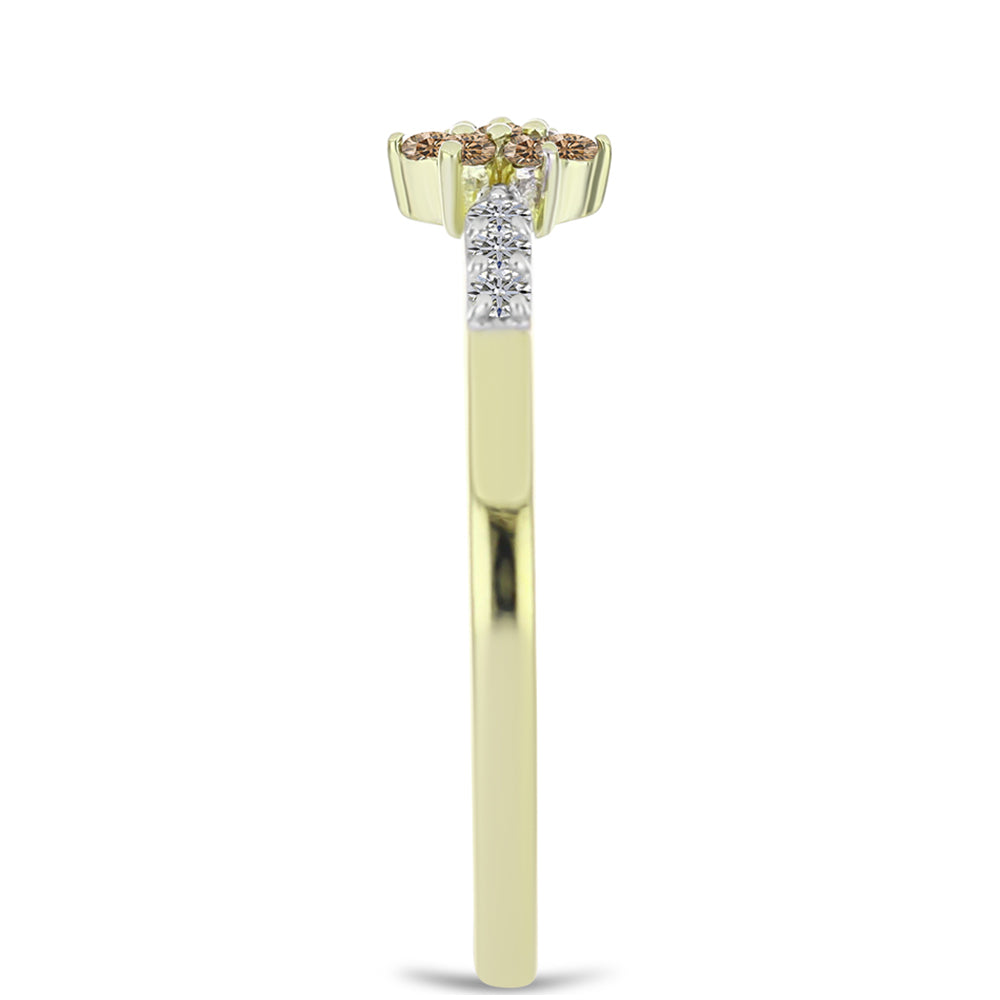 Inel din Argint 925 Placat cu Aur ( 1.79 grame ) cu Diamant de culoarea Șampaniei și Diamant Alb 0.19 Carate
