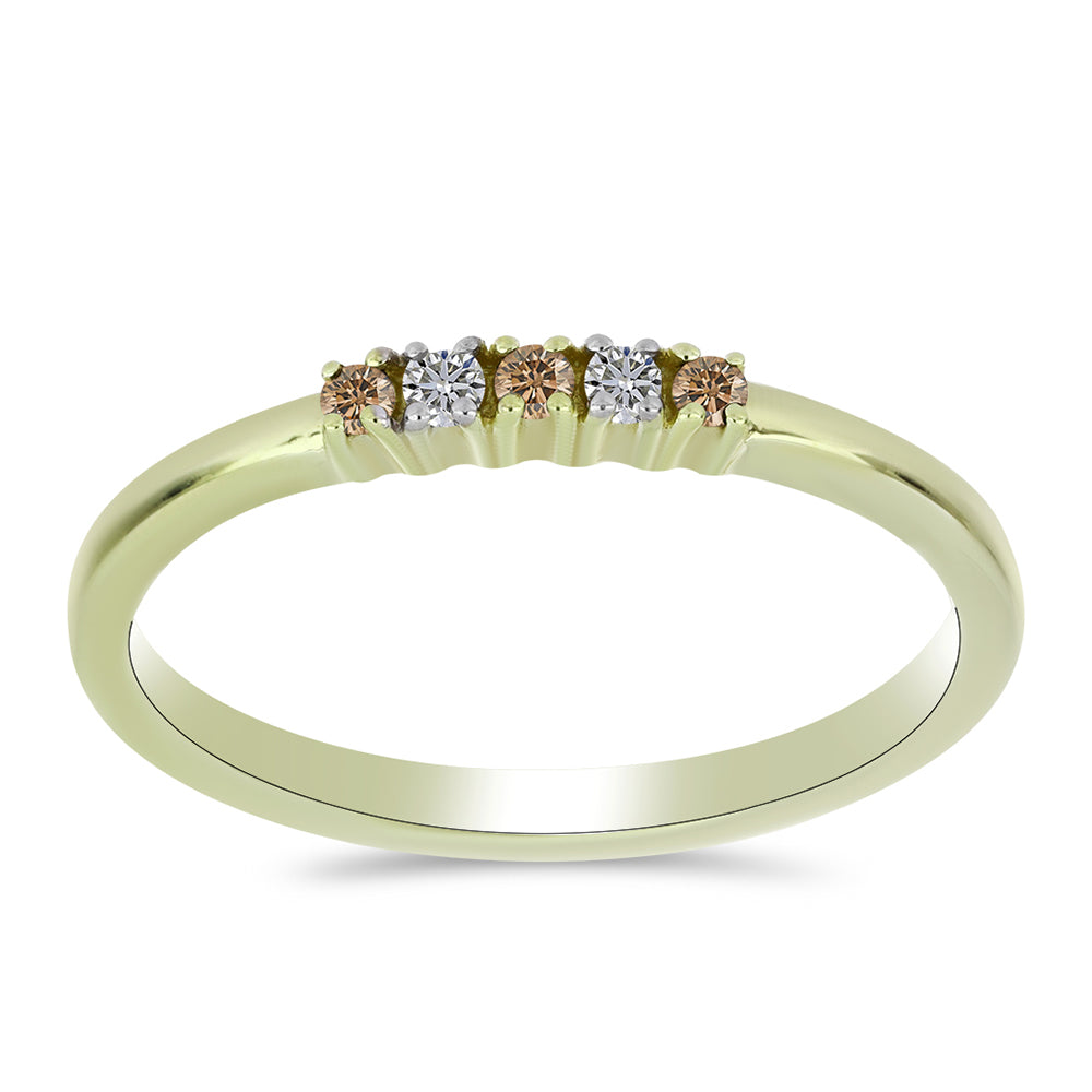 Inel din Argint 925 Placat cu Aur ( 1.33 grame ) cu Diamant de culoarea Șampaniei și Diamant Alb 0.09 Carate 1 