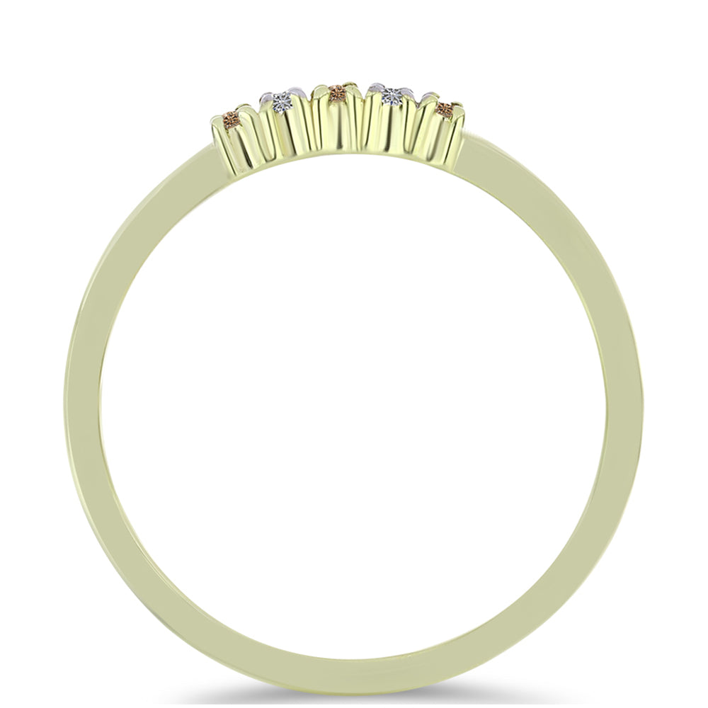 Inel din Argint 925 Placat cu Aur ( 1.33 grame ) cu Diamant de culoarea Șampaniei și Diamant Alb 0.09 Carate 2 