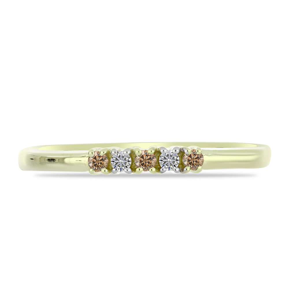 Inel din Argint 925 Placat cu Aur ( 1.33 grame ) cu Diamant de culoarea Șampaniei și Diamant Alb 0.09 Carate 3 