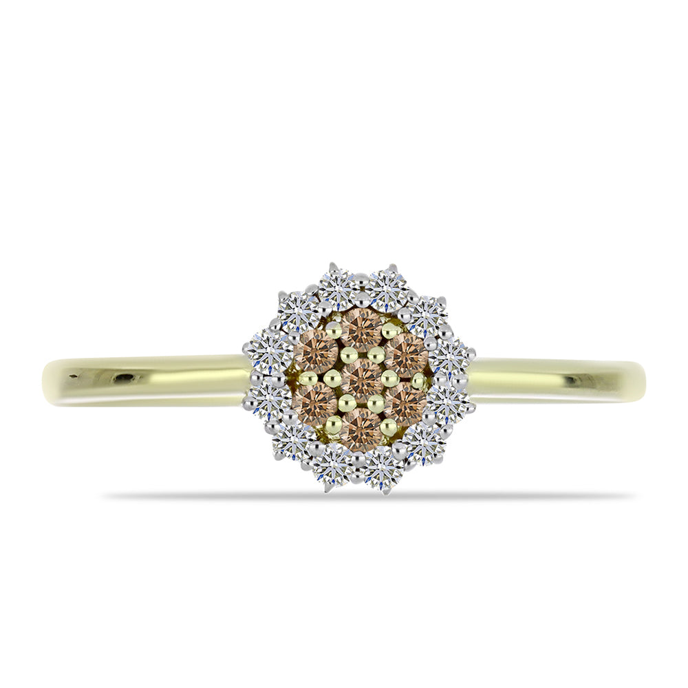 Inel din Argint 925 Placat cu Aur ( 1.74 grame ) cu Diamant de culoarea Șampaniei și Diamant Alb 0.29 Carate