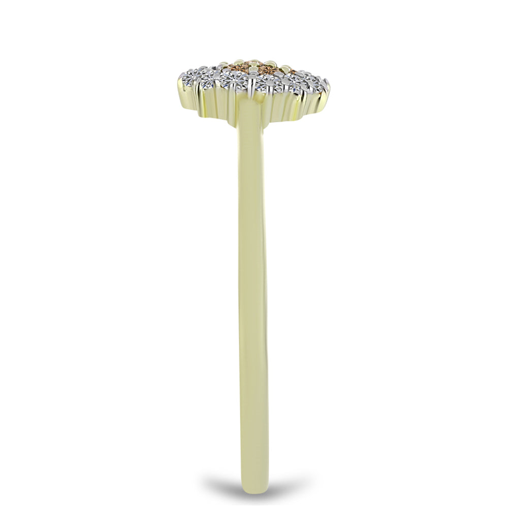 Inel din Argint 925 Placat cu Aur ( 1.74 grame ) cu Diamant de culoarea Șampaniei și Diamant Alb 0.29 Carate 4 