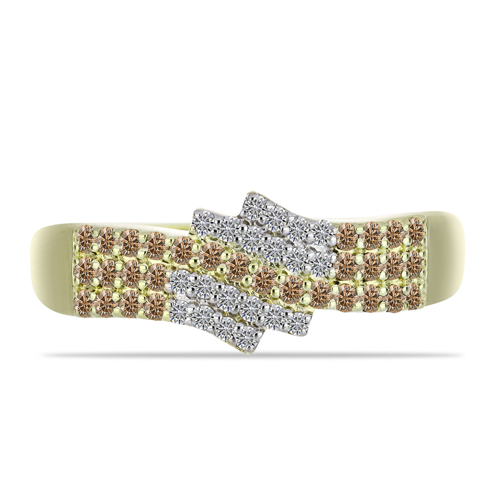 Inel din Argint 925 Placat cu Aur ( 2.96 grame ) cu Diamant de culoarea Șampaniei și Diamant Alb 0.45 Carate 1 