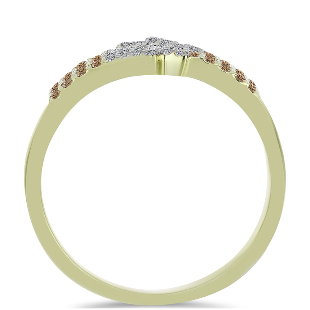 Inel din Argint 925 Placat cu Aur ( 2.96 grame ) cu Diamant de culoarea Șampaniei și Diamant Alb 0.45 Carate 2 