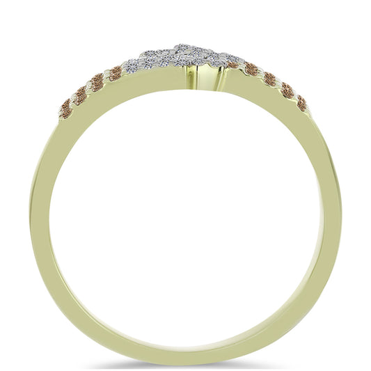 Inel din Argint 925 Placat cu Aur ( 2.96 grame ) cu Diamant de culoarea Șampaniei și Diamant Alb 0.45 Carate