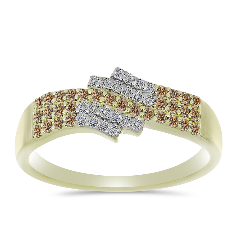 Inel din Argint 925 Placat cu Aur ( 2.96 grame ) cu Diamant de culoarea Șampaniei și Diamant Alb 0.45 Carate 3 
