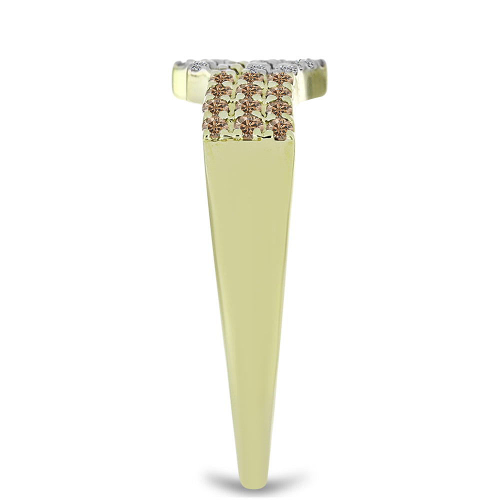 Inel din Argint 925 Placat cu Aur ( 2.96 grame ) cu Diamant de culoarea Șampaniei și Diamant Alb 0.45 Carate 4 