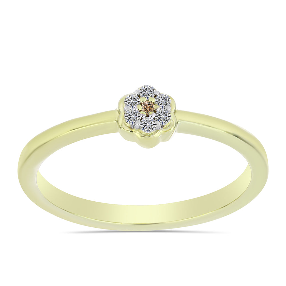 Inel din Argint 925 Placat cu Aur ( 1.86 grame ) cu Diamant de culoarea Șampaniei și Diamant Alb 0.07 Carate 3 