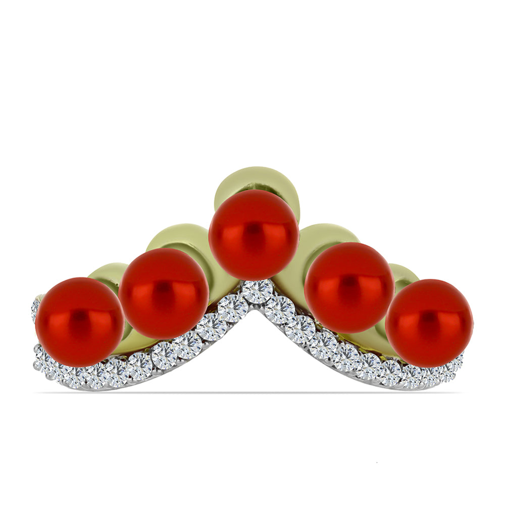 Inel din Argint 925 Placat cu Aur ( 3.14 grame ) cu Perlă de apă dulce roșie și Topaz Alb 2.42 Carate 1 