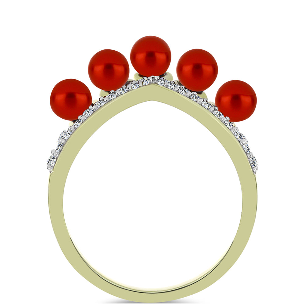 Inel din Argint 925 Placat cu Aur ( 3.14 grame ) cu Perlă de apă dulce roșie și Topaz Alb 2.42 Carate 2 