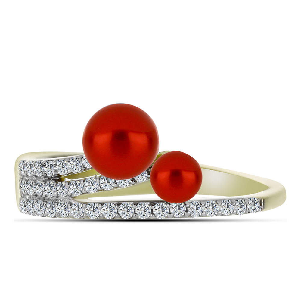 Inel din Argint 925 Placat cu Aur ( 2.63 grame ) cu Perlă de apă dulce roșie și Topaz Alb 1.87 Carate 1 