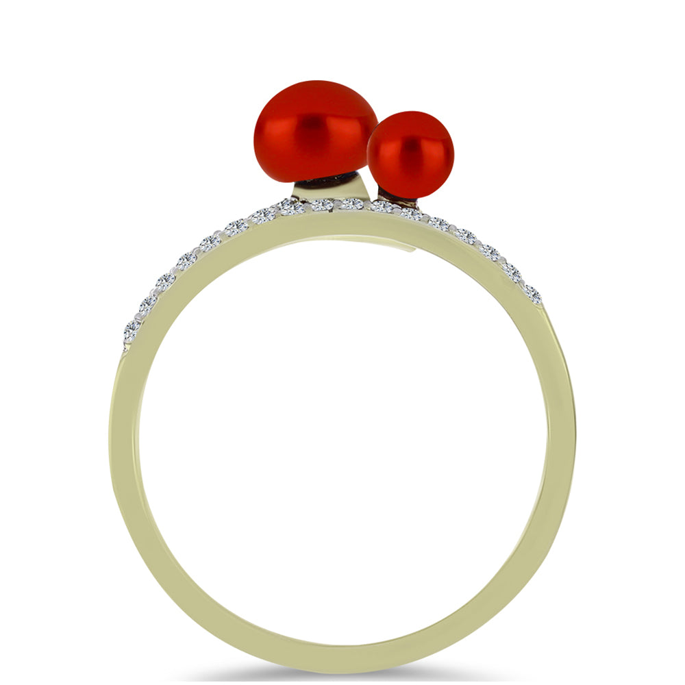 Inel din Argint 925 Placat cu Aur ( 2.63 grame ) cu Perlă de apă dulce roșie și Topaz Alb 1.87 Carate 2 