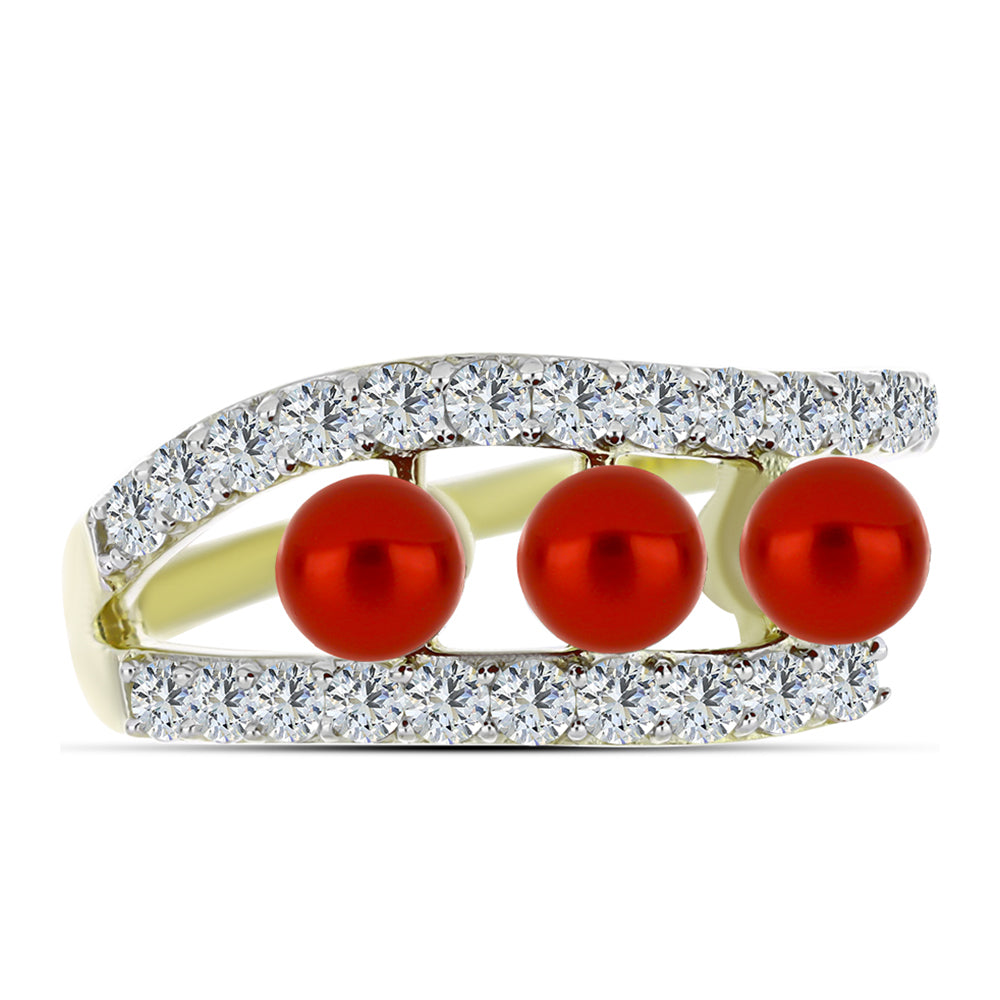 Inel din Argint 925 Placat cu Aur ( 2.33 grame ) cu Perlă de apă dulce roșie și Topaz Alb 2.4 Carate 1 