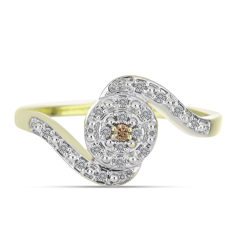 Inel din Argint 925 Placat cu Aur ( 2.34 grame ) cu Diamant de culoarea Șampaniei și Diamant Alb 0.11 Carate