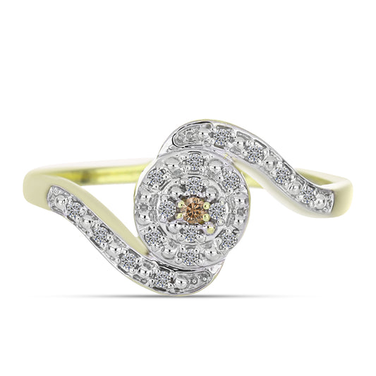 Inel din Argint 925 Placat cu Aur ( 2.34 grame ) cu Diamant de culoarea Șampaniei și Diamant Alb 0.11 Carate