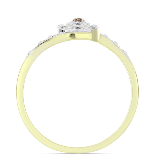 Inel din Argint 925 Placat cu Aur ( 2.34 grame ) cu Diamant de culoarea Șampaniei și Diamant Alb 0.11 Carate