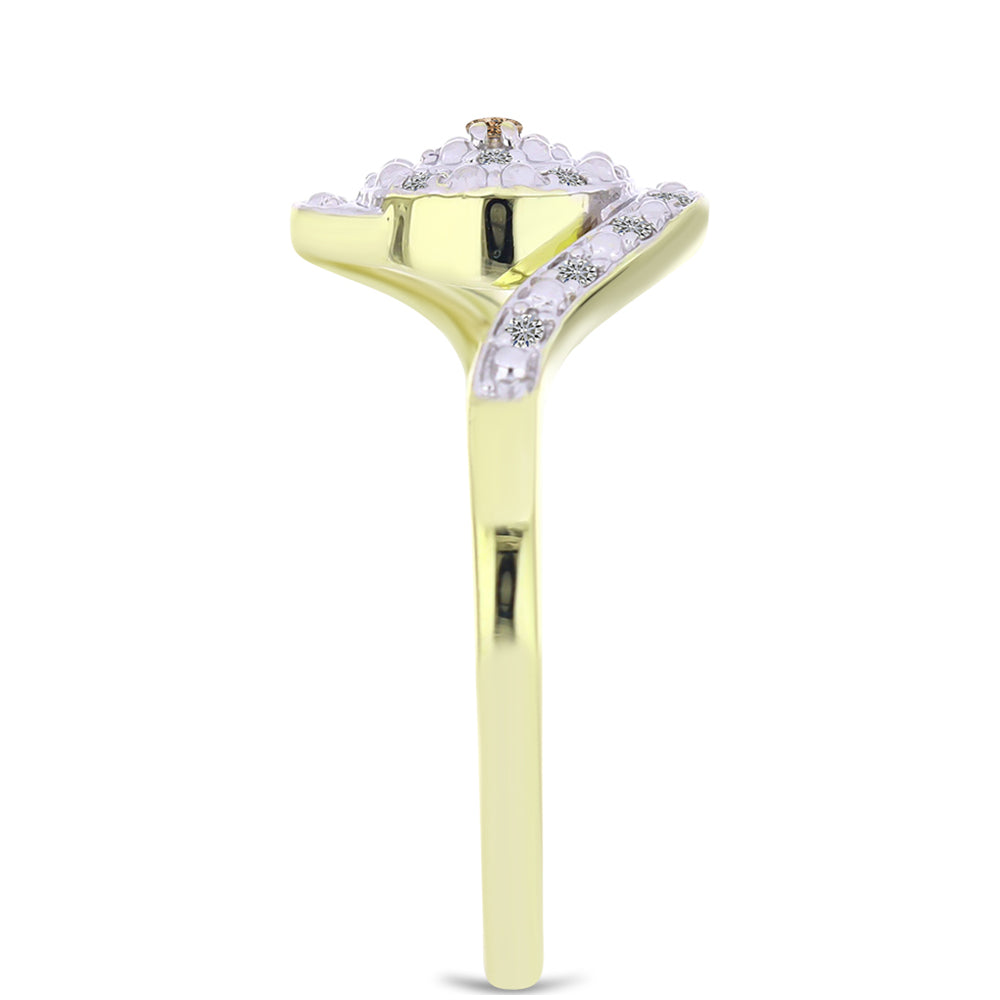 Inel din Argint 925 Placat cu Aur ( 2.34 grame ) cu Diamant de culoarea Șampaniei și Diamant Alb 0.11 Carate 4 