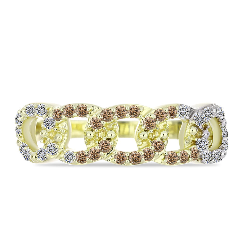 Inel din Argint 925 Placat cu Aur ( 2.94 grame ) cu Diamant de culoarea Șampaniei și Diamant Alb 0.36 Carate 1 