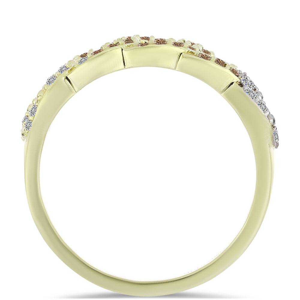 Inel din Argint 925 Placat cu Aur ( 2.94 grame ) cu Diamant de culoarea Șampaniei și Diamant Alb 0.36 Carate 2 