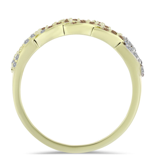 Inel din Argint 925 Placat cu Aur ( 2.94 grame ) cu Diamant de culoarea Șampaniei și Diamant Alb 0.36 Carate