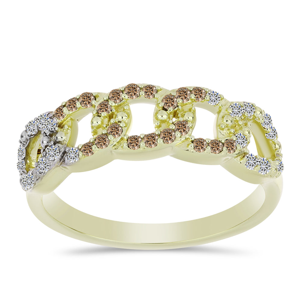 Inel din Argint 925 Placat cu Aur ( 2.94 grame ) cu Diamant de culoarea Șampaniei și Diamant Alb 0.36 Carate 3 