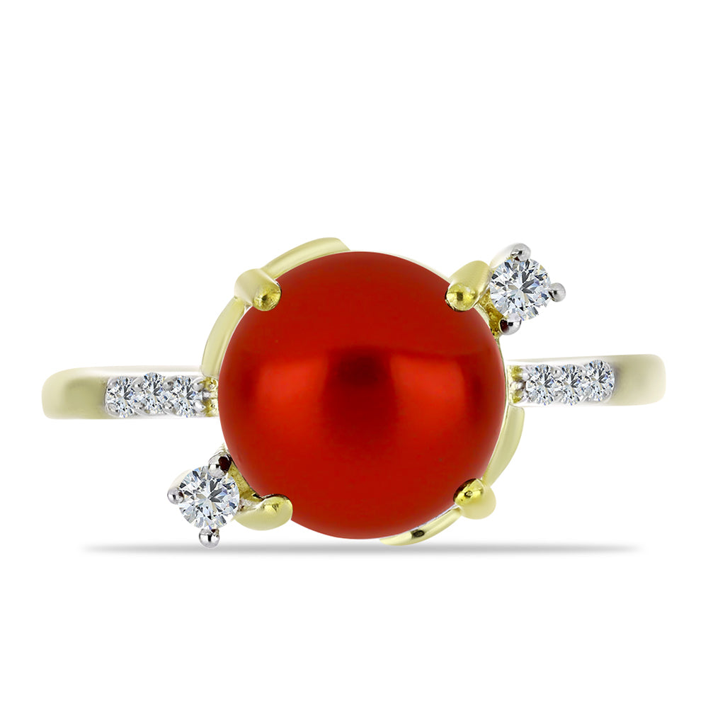 Inel din Argint 925 Placat cu Aur ( 3.52 grame ) cu Perlă de apă dulce roșie și Topaz Alb 4.39 Carate 1 