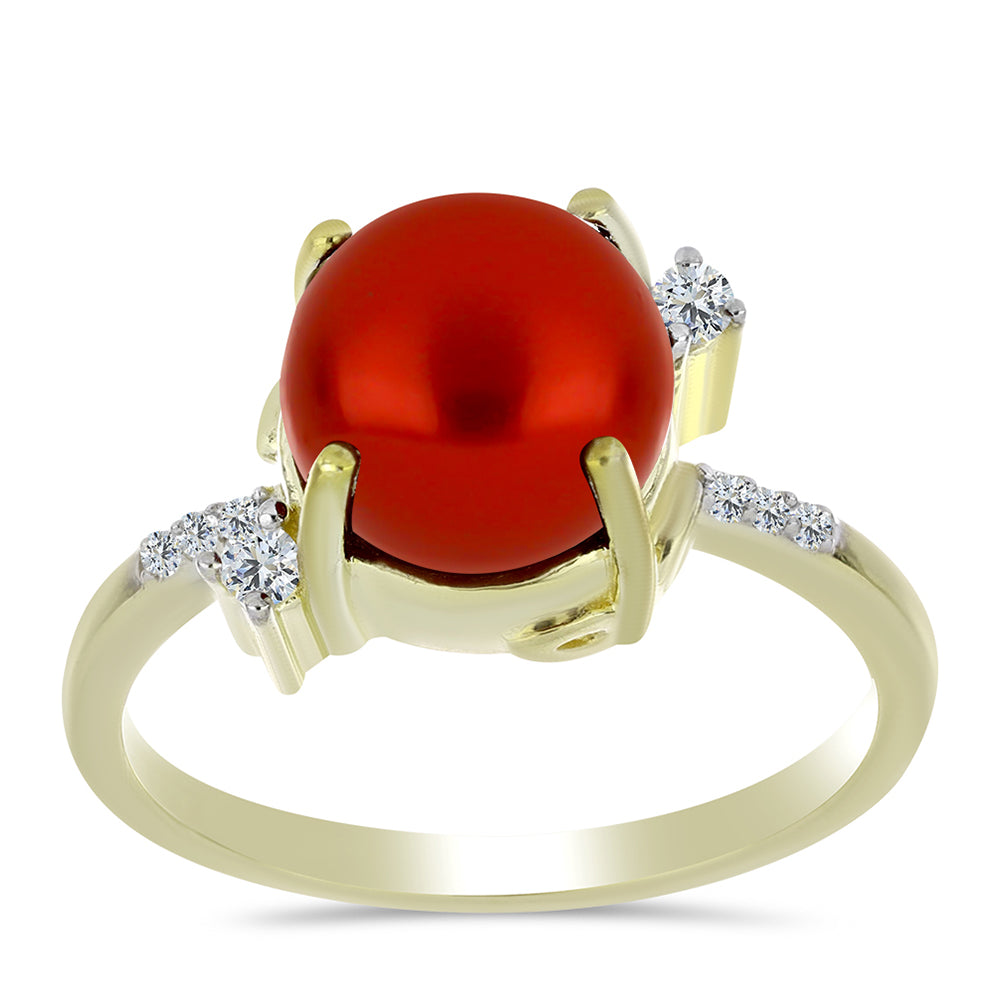 Inel din Argint 925 Placat cu Aur ( 3.52 grame ) cu Perlă de apă dulce roșie și Topaz Alb 4.39 Carate 3 