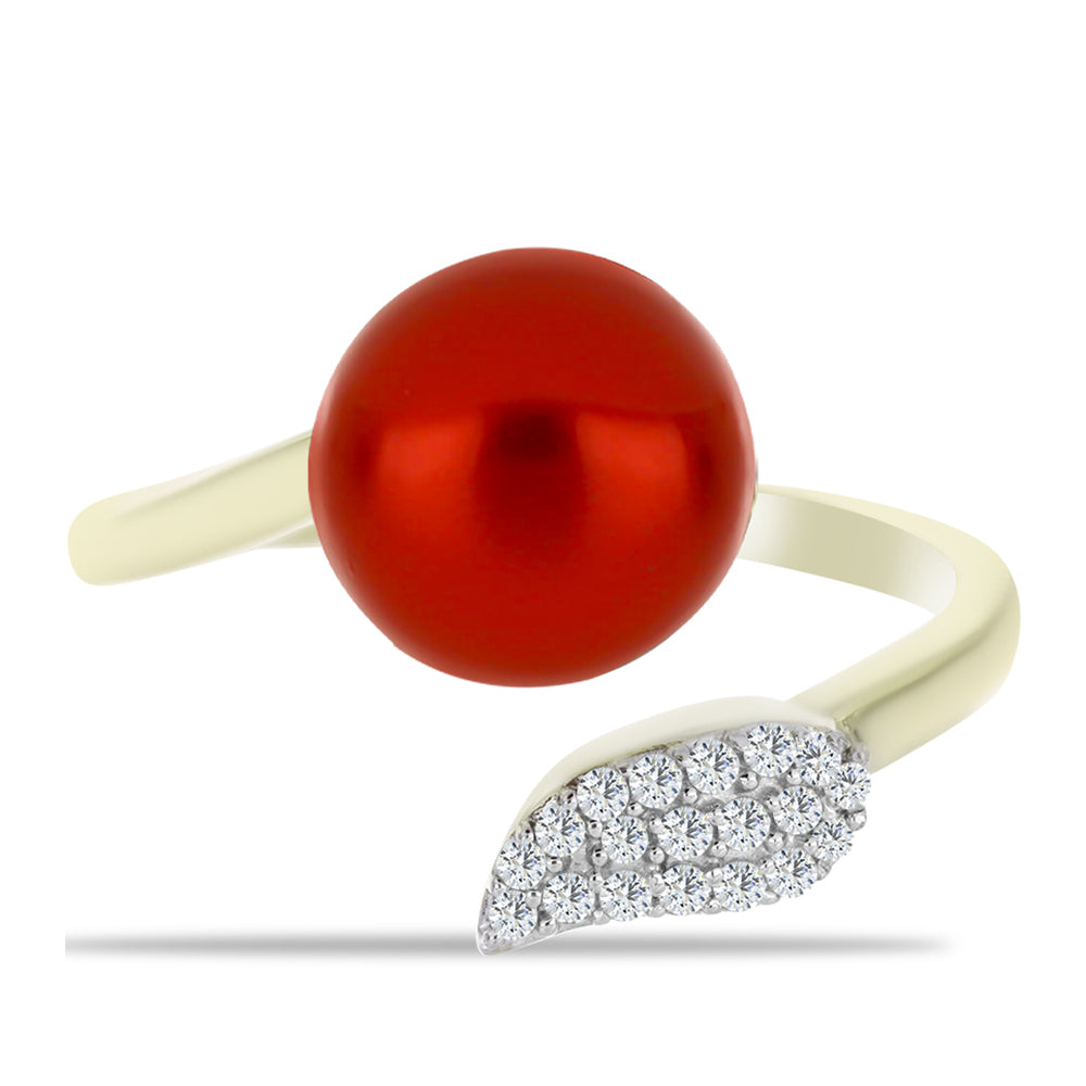 Inel din Argint 925 Placat cu Aur ( 3.23 grame ) cu Perlă de apă dulce roșie și Topaz Alb 4.48 Carate