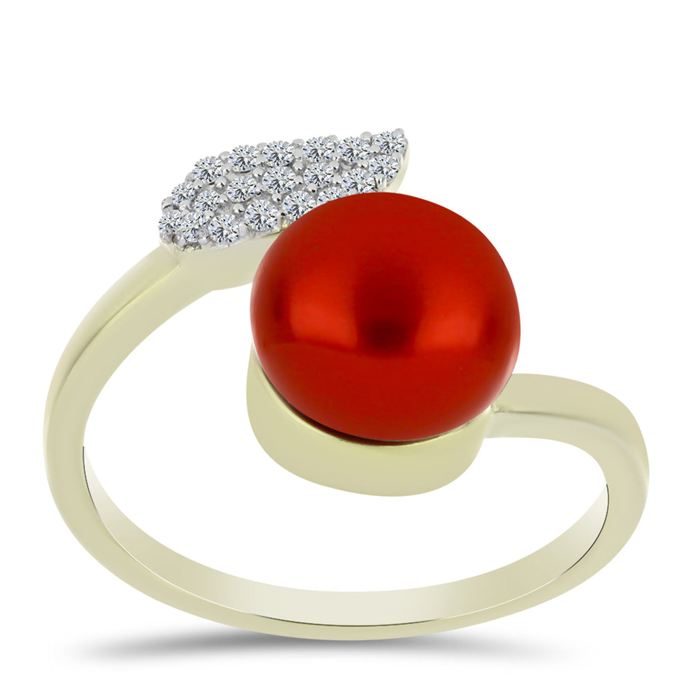 Inel din Argint 925 Placat cu Aur ( 3.23 grame ) cu Perlă de apă dulce roșie și Topaz Alb 4.48 Carate