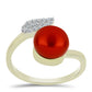 Inel din Argint 925 Placat cu Aur ( 3.23 grame ) cu Perlă de apă dulce roșie și Topaz Alb 4.48 Carate