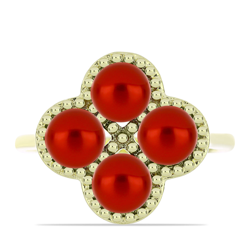 Inel din Argint 925 Placat cu Aur ( 3.54 grame ) cu Perlă de apă dulce roșie 4.46 Carate