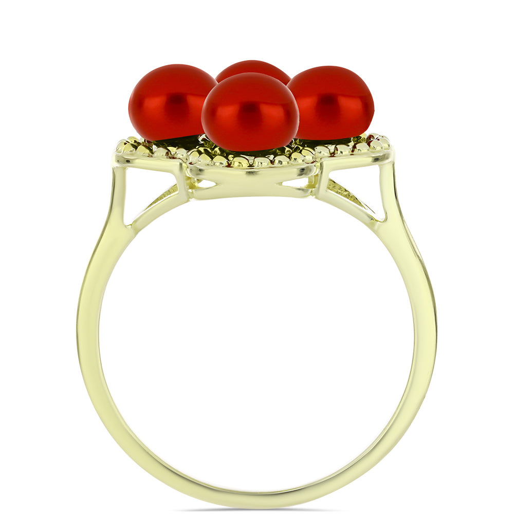 Inel din Argint 925 Placat cu Aur ( 3.54 grame ) cu Perlă de apă dulce roșie 4.46 Carate 2 