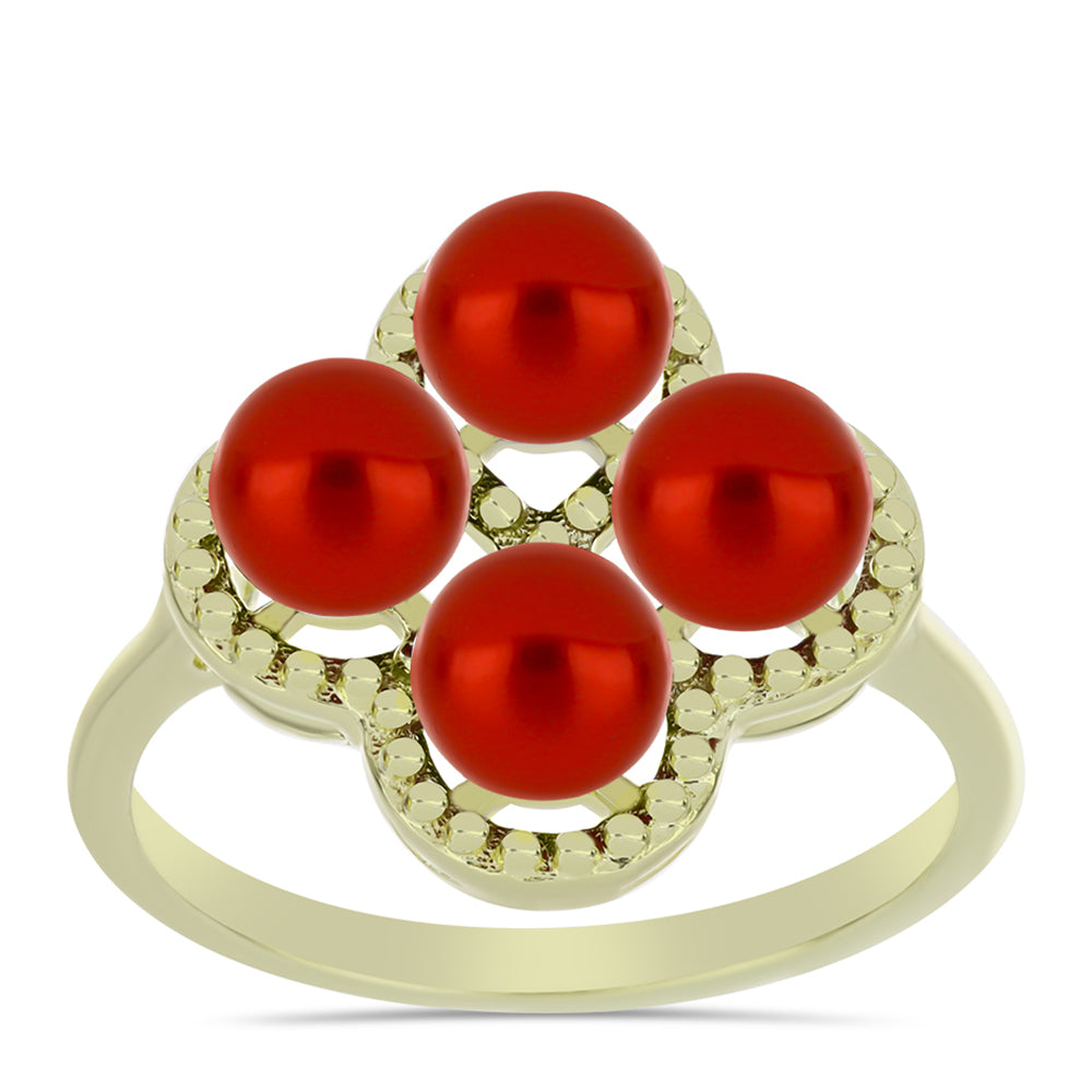 Inel din Argint 925 Placat cu Aur ( 3.54 grame ) cu Perlă de apă dulce roșie 4.46 Carate