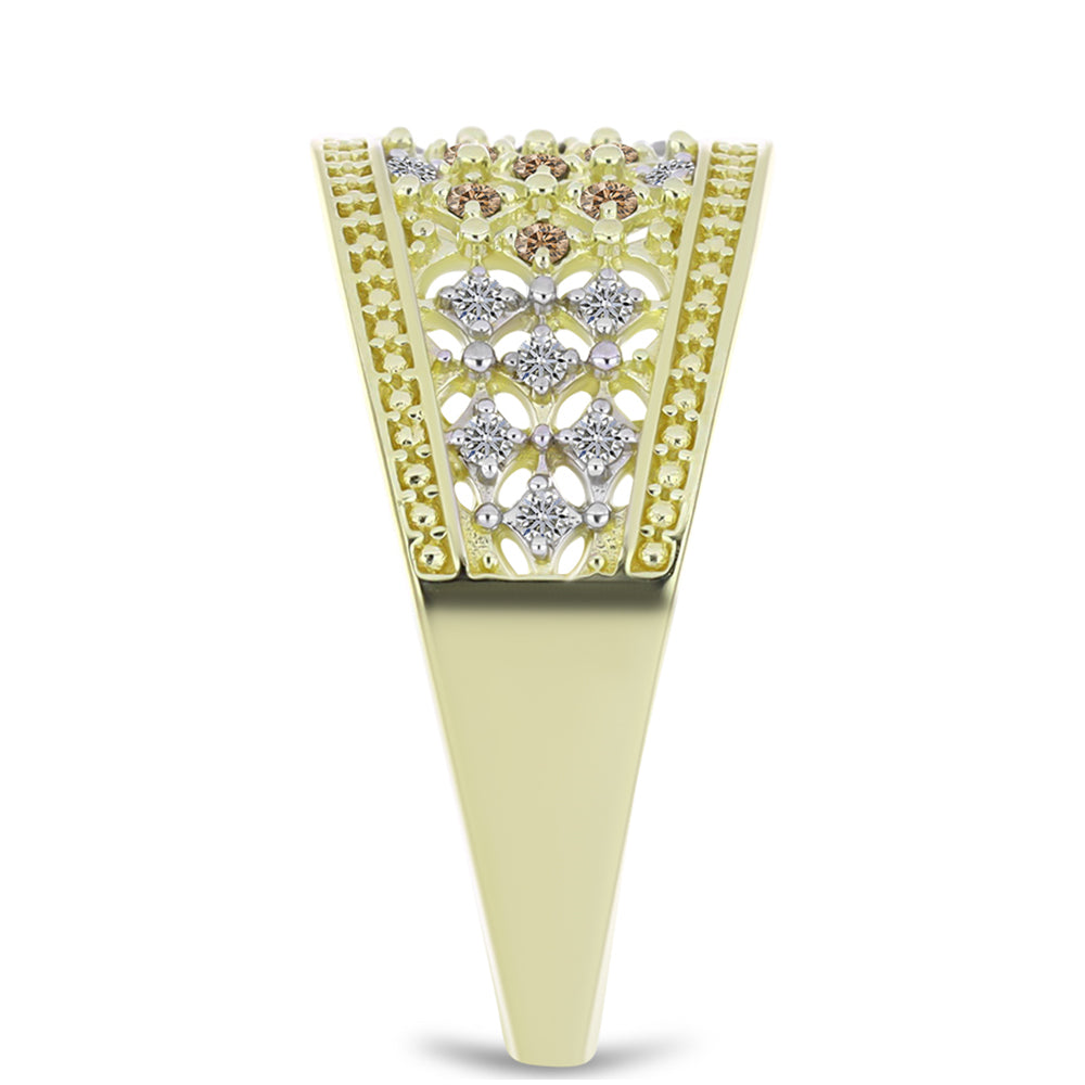 Inel din Argint 925 Placat cu Aur ( 3.26 grame ) cu Diamant de culoarea Șampaniei și Diamant Alb 0.2 Carate 4 