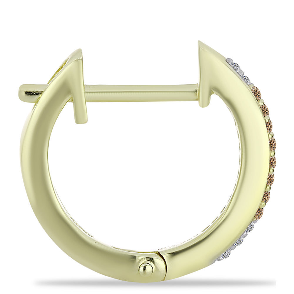 Cercei din Argint 925 Placat cu Aur ( 3.22 grame ) cu Diamant de culoarea Șampaniei și Diamant Alb 0.21 Carate 2 