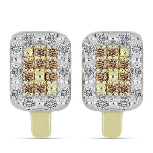 Cercei din Argint 925 Placat cu Aur ( 3 grame ) cu Diamant de culoarea Șampaniei și Diamant Alb 0.29 Carate