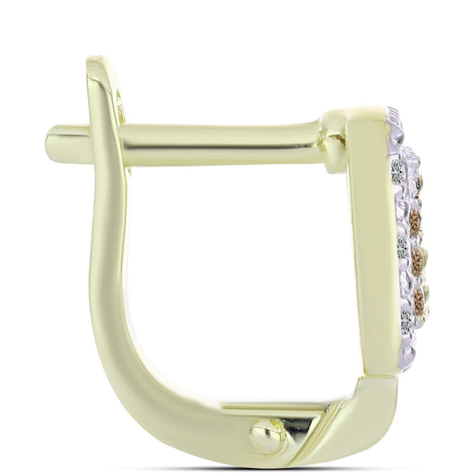 Cercei din Argint 925 Placat cu Aur ( 3 grame ) cu Diamant de culoarea Șampaniei și Diamant Alb 0.29 Carate