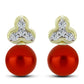 Cercei din Argint 925 Placat cu Aur ( 1.67 grame ) cu Perlă de apă dulce roșie și Topaz Alb 5.82 Carate