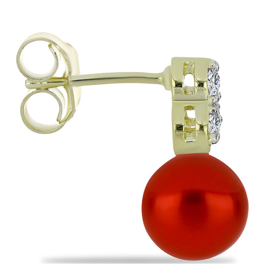 Cercei din Argint 925 Placat cu Aur ( 1.67 grame ) cu Perlă de apă dulce roșie și Topaz Alb 5.82 Carate