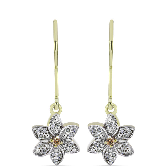 Cercei din Argint 925 Placat cu Aur ( 2.31 grame ) cu Diamant de culoarea Șampaniei și Diamant Alb 0.33 Carate