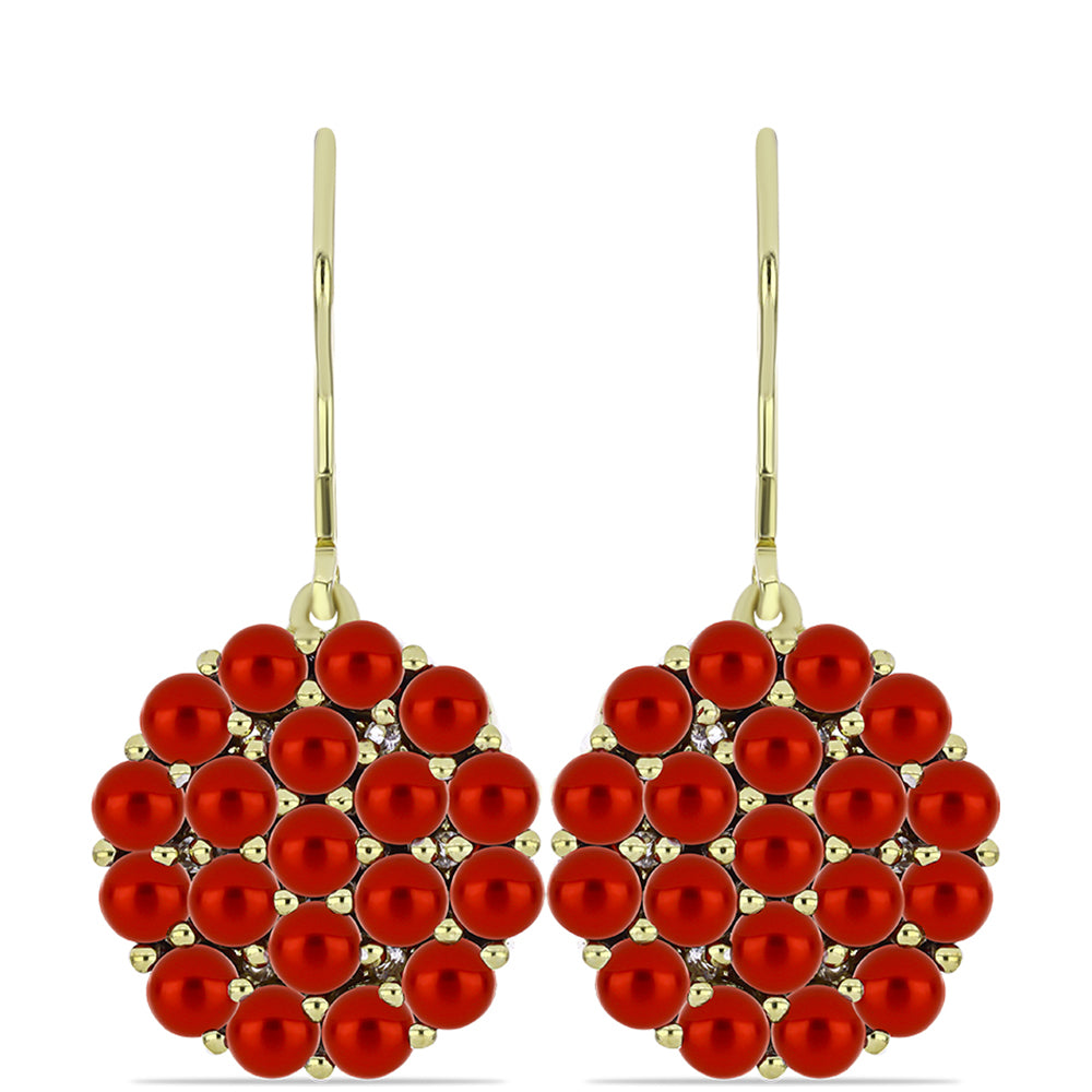 Cercei din Argint 925 Placat cu Aur ( 4.95 grame ) cu Perlă de apă dulce roșie și Topaz Alb 6.91 Carate 1 