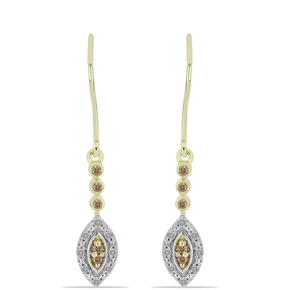 Cercei din Argint 925 Placat cu Aur ( 2.32 grame ) cu Diamant de culoarea Șampaniei și Diamant Alb 0.22 Carate 1 