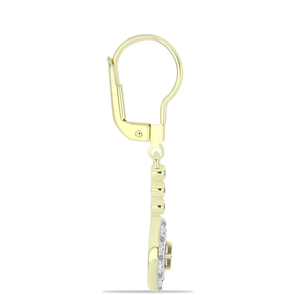 Cercei din Argint 925 Placat cu Aur ( 2.32 grame ) cu Diamant de culoarea Șampaniei și Diamant Alb 0.22 Carate 2 