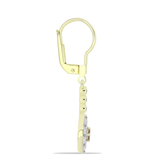 Cercei din Argint 925 Placat cu Aur ( 2.32 grame ) cu Diamant de culoarea Șampaniei și Diamant Alb 0.22 Carate