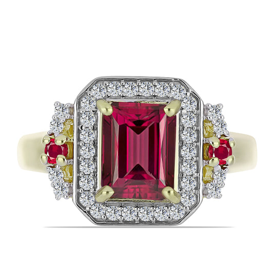 Inel din Argint 925 Placat cu Aur ( 4.07 grame ) cu Rubin Malagasy și Topaz Alb 2.62 Carate