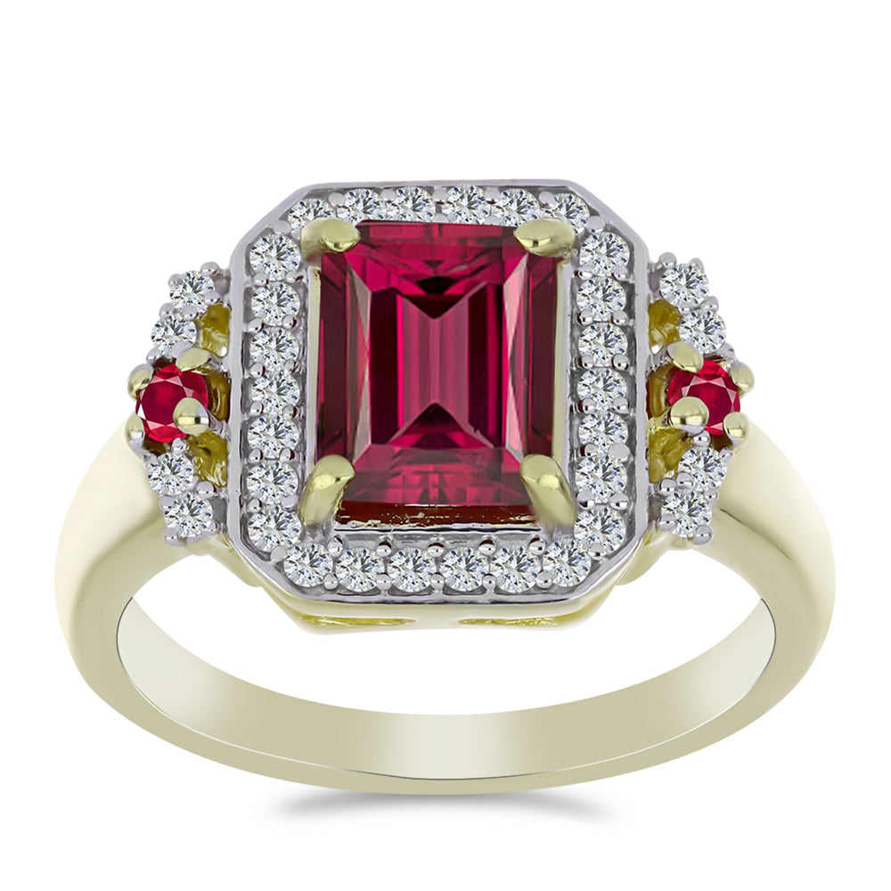 Inel din Argint 925 Placat cu Aur ( 4.07 grame ) cu Rubin Malagasy și Topaz Alb 2.62 Carate